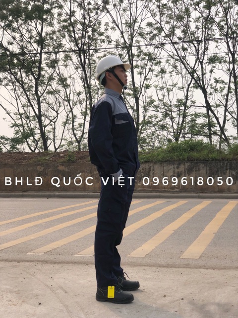 QUẦN ÁO BẢO HỘ LAO ĐỘNG- BỘ TÍM THAN PHỐI GHI - VẢI V31- ÁO CÚC - QUẦN BẢO HỘ TÚI HỘP -