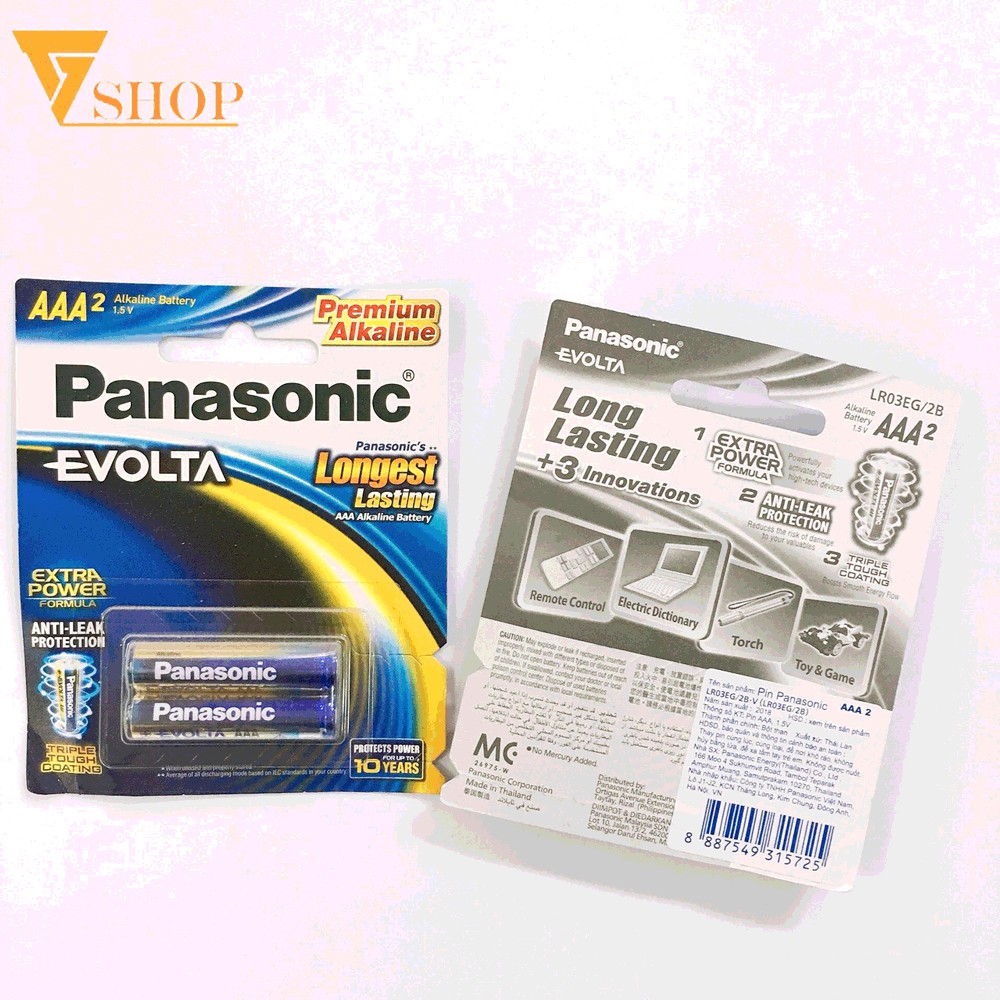 Vỉ 2 Viên Pin AAA  1,5V Panasonic Evolta LR03EG/2B Hàng chính hãng