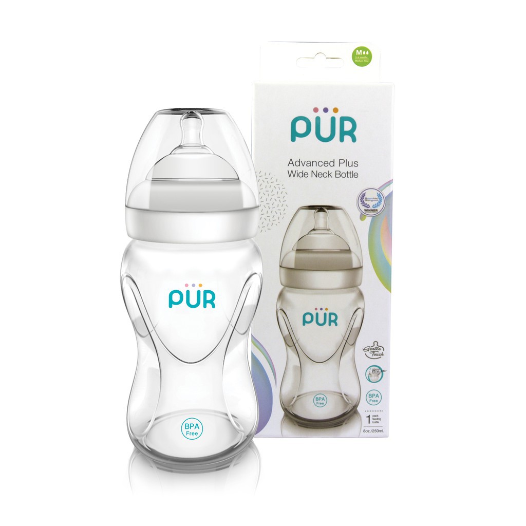 CHÍNH HÃNG Combo Bình sữa cổ rộng Pur Advanced Plus 250ml + núm size L