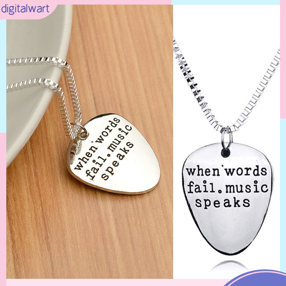 Dây Chuyền Mặt Tròn Khắc Chữ When Words Fail Music Speak Dễ Thương