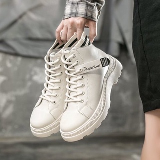 Giày bốt cổ cao phối tất kẻ sọc, giày sneaker đế cao 5cm