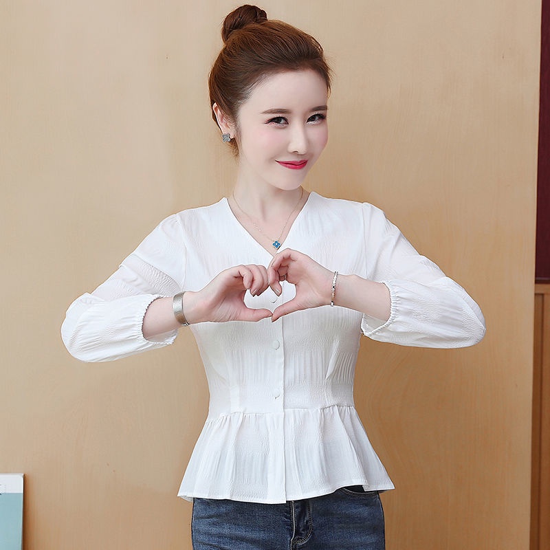 Áo Sơ Mi Chiffon Cổ Chữ v Thời Trang Mùa Thu Phong Cách Phương Tây Mới