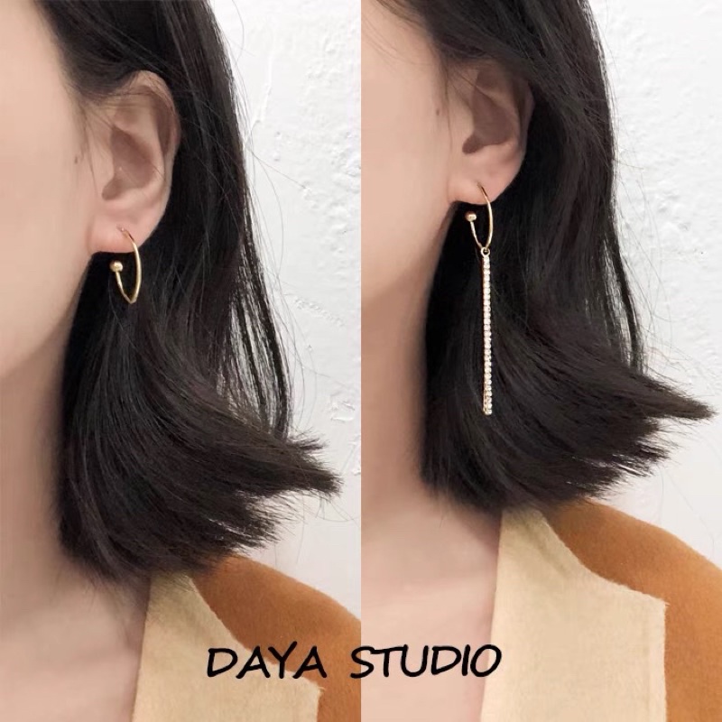 bông tai dáng dài đính đá đeo được 2 phong cách