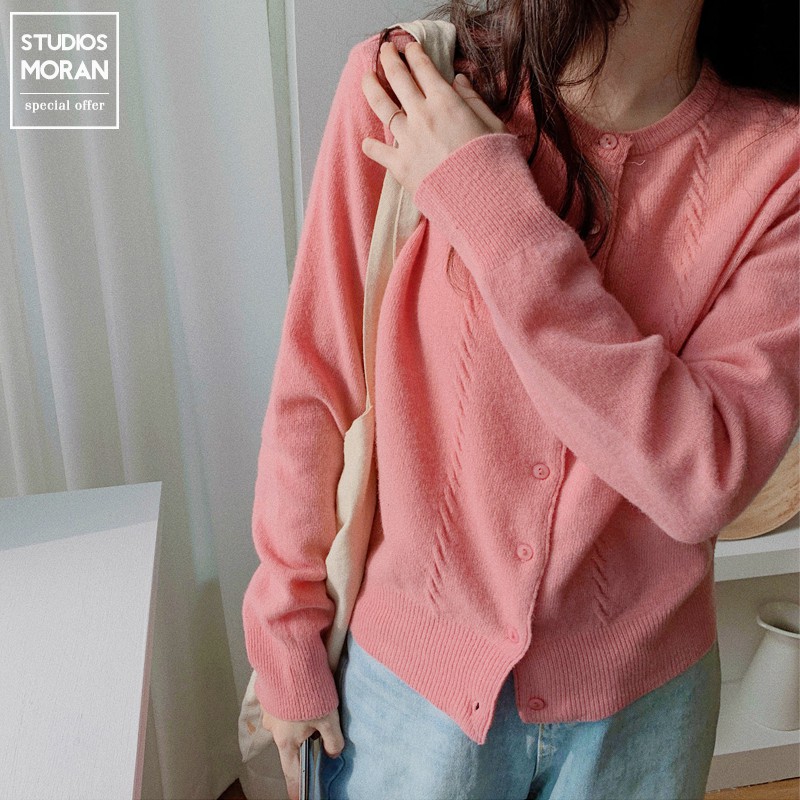 (ORDER) Áo khoác carigan len mỏng cổ tròn cài khuy mùa thu MORAN nhẹ nhàng thanh lịch Korea | BigBuy360 - bigbuy360.vn