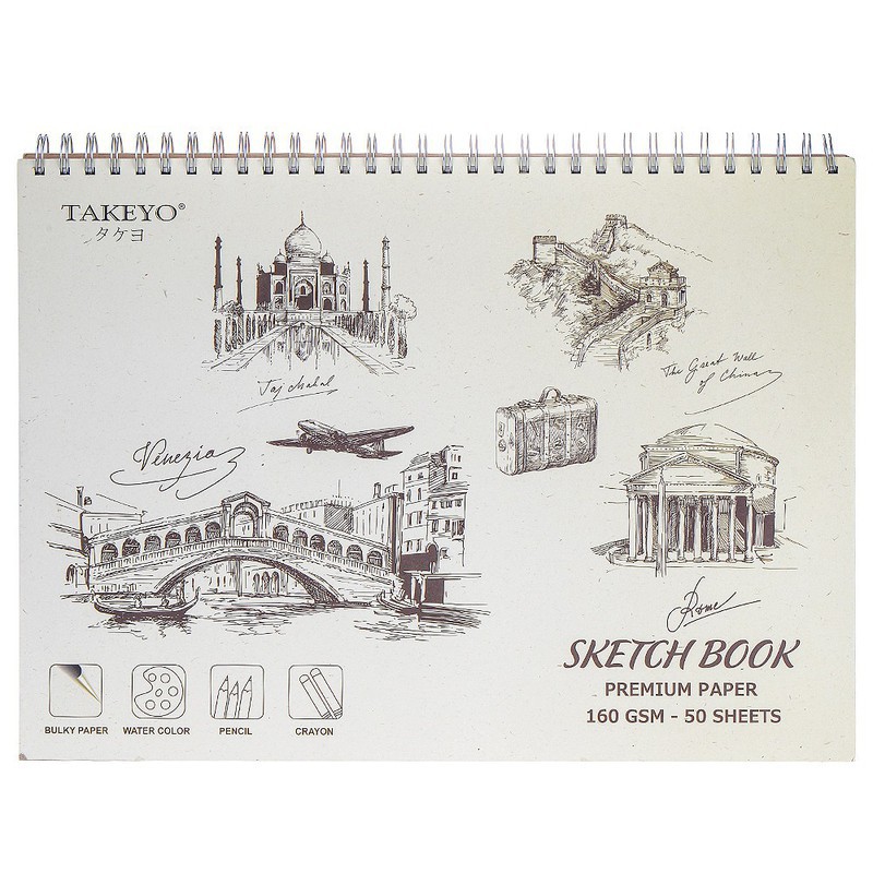 Sổ vẽ lò xo Takeyo A3 giấy màu ngà Sketch Book TMG- 8526