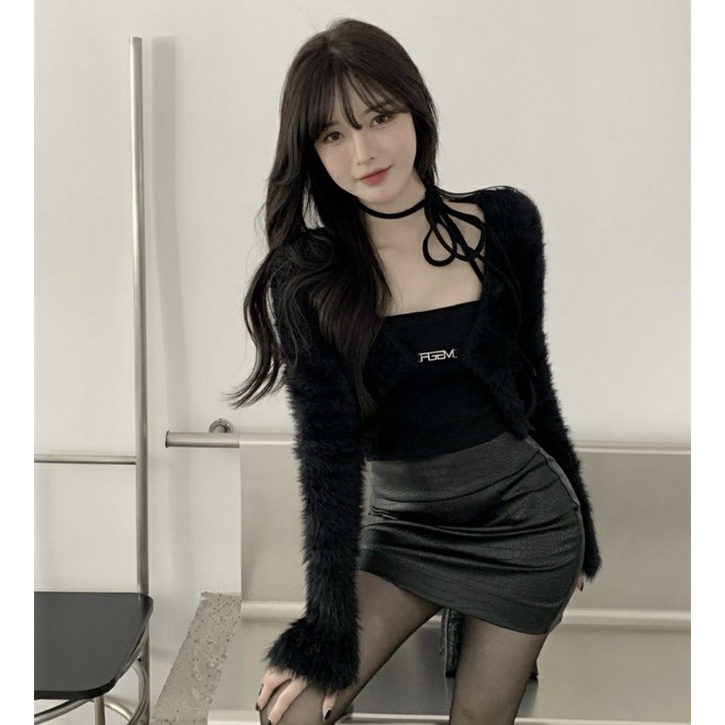 Set áo khoác lông croptop dài tay+áo ống croptop phong cách ulzzang Hàn Quốc SAM SAM BOUTIQUE