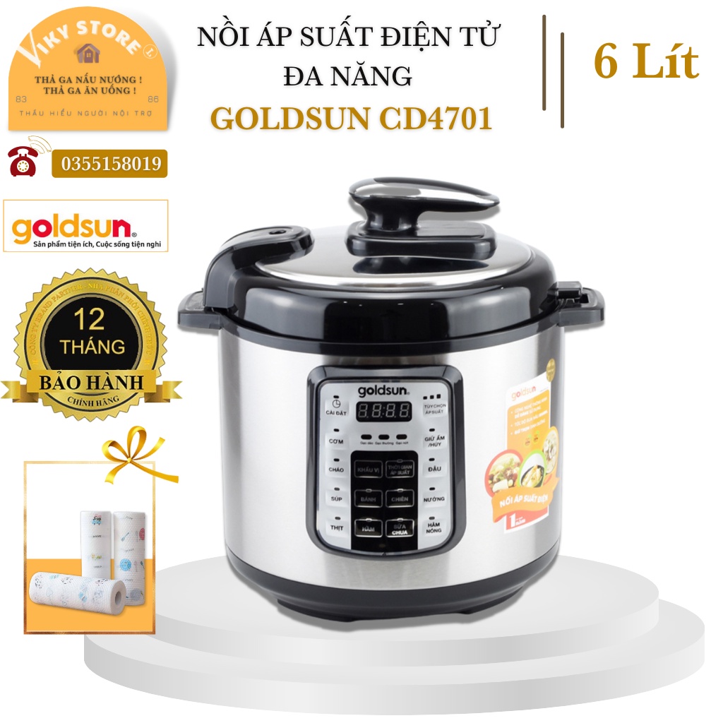 Nồi áp suất điện tử Đa Năng GOLDSUN CD4701, dung tích 6 lít