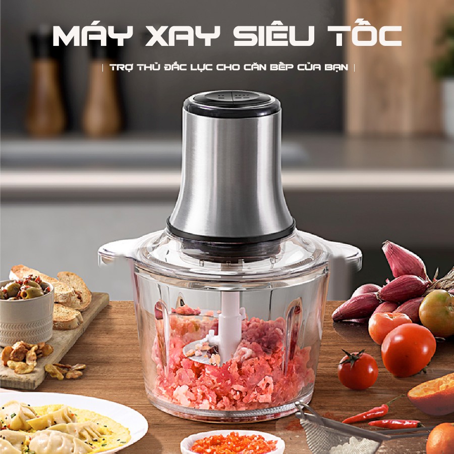 [HÀNG LOẠI 1] Máy xay thịt, xay rau - củ - quả đa năng cối inox 304 4 Lưỡi Đa Năng, Công suất 250W - BẢO HÀNH 3 THÁNG