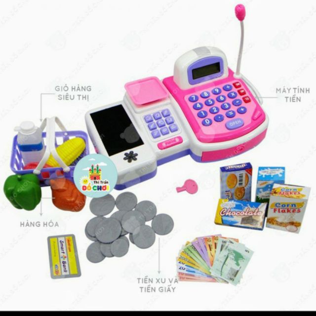 LOẠI 1- Đồ chơi trẻ em Cash register máy tính tiền siêu thị nhiều món sử dụng pin,phù hợp cho bé 3 tuổi 5 tuổi trở lên,m