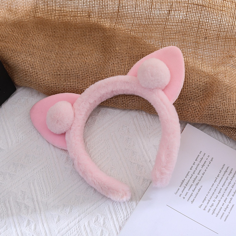 Băng Đô Cài Tóc Rửa Mặt Hình Tai Mèo Phủ Lông Dễ Thương Cho Nữ