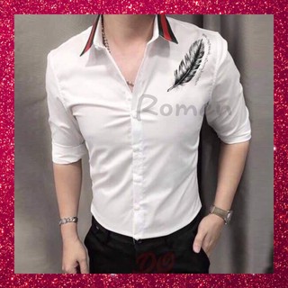 ÁO SƠ MI NAM NỮ CẶP ĐÔI DÀI TAY TRẮNG ĐEN VẢI KATE LỤA MỀM MỊN IN HÌNH LÔNG VŨ HOT FORM BODY NAM NỮ MẶC CHUNG