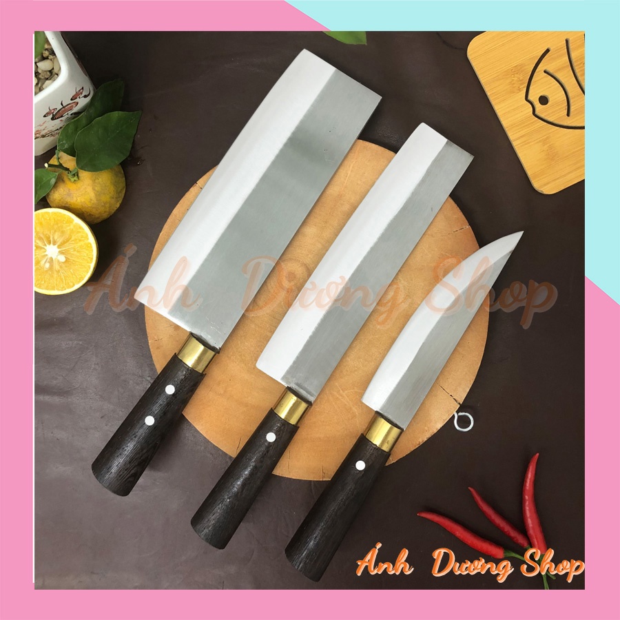 Dao bộ dao nhà bếp cao cấp rèn thủ công 100% từ thép trắng không gỉ chuyên chặt xương chặt gà vịt thái thịt cán gỗ