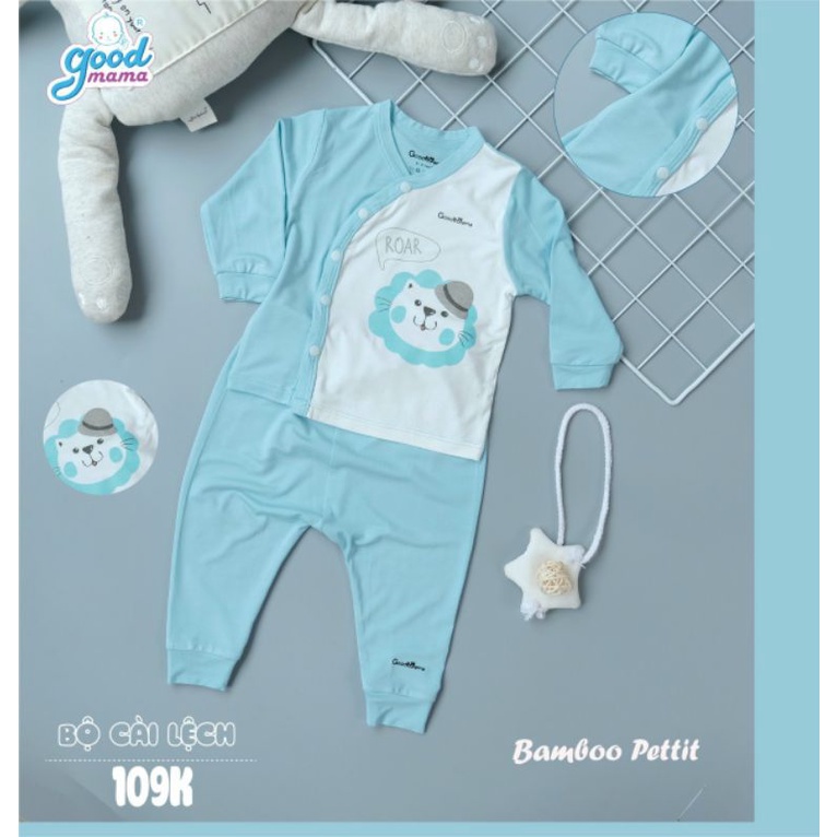 Goodmama -   Bộ dài tay cài chéo Goodmama sợi tre cho bé sơ sinh từ 3-7kg