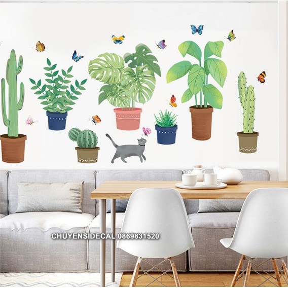 Decal trang trí tường - Nhiều Chậu Cây mẫu mới
