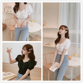 Áo Tay Phồng Ngắn Màu Trơn Phong Cách Hàn Quốc Dành Cho Nữ