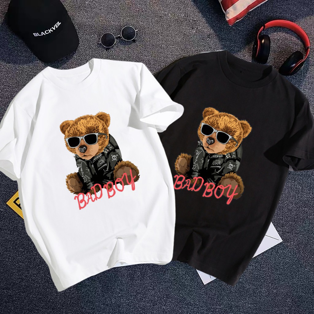 Áo thun unisex ngắn tay không cổ in hình Gấu BAD BOY - Bộ sưu tập áo phông nam thời trang cá tính | BigBuy360 - bigbuy360.vn