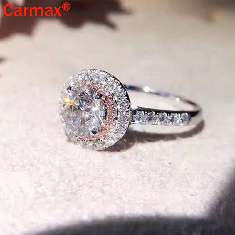 Nhẫn Đính Hôn Hai Màu Sắc Họa Tiết Kim Cương Moissanite Dành Cho Nữ