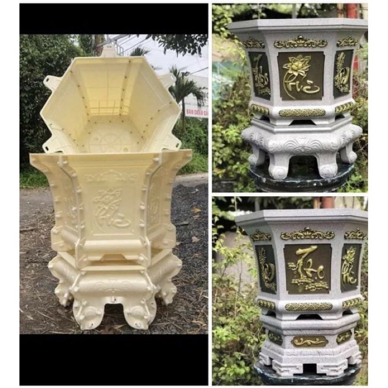 khuôn đúc chậu cảnh lục giác 58 hoạ tiết Đào Lộc- Sen Phúc- Tùng Thọ xen kẽ thuyền buồm