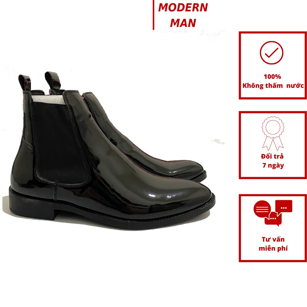 Giày Chelsea Boots Nam Da Bóng Chống Nước Đế Cao Su