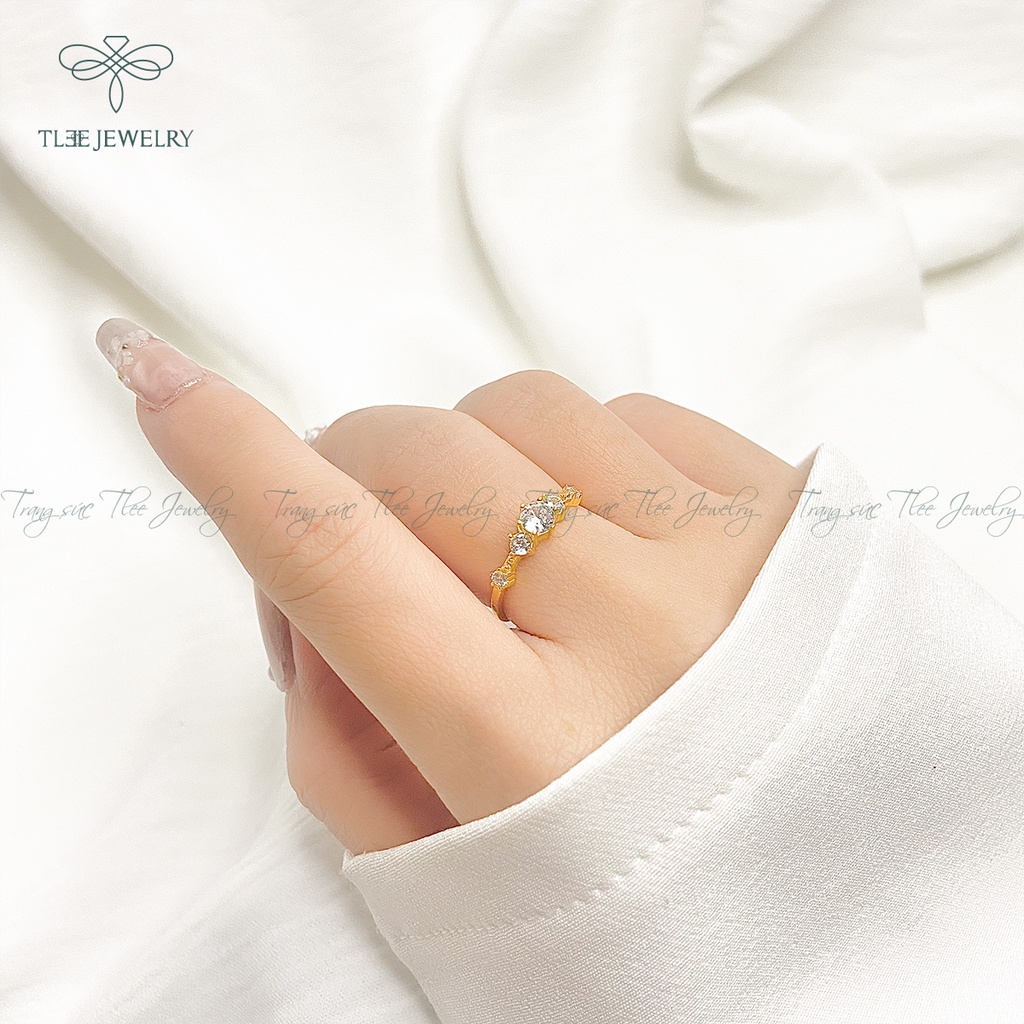 Nhẫn bạc nữ TLEE Snow Princess Fre mạ vàng 14k đính đá cao cấp NCJ A0139