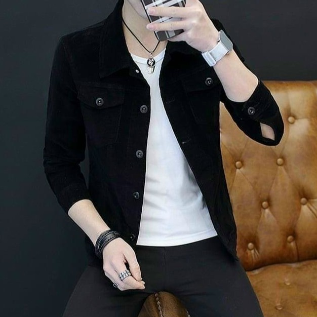 Áo khoác kaki nam đẹp julido store, áo khoác kaki nam hai lớp màu đen túi hôp cao cấp akk0010