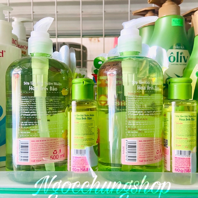 Combo Sữa tắm gội Purité Baby Hương hoa anh đào 2in1 cho bé 500ml + tặng sữa tắm gội Purité hoa anh đào 60ml