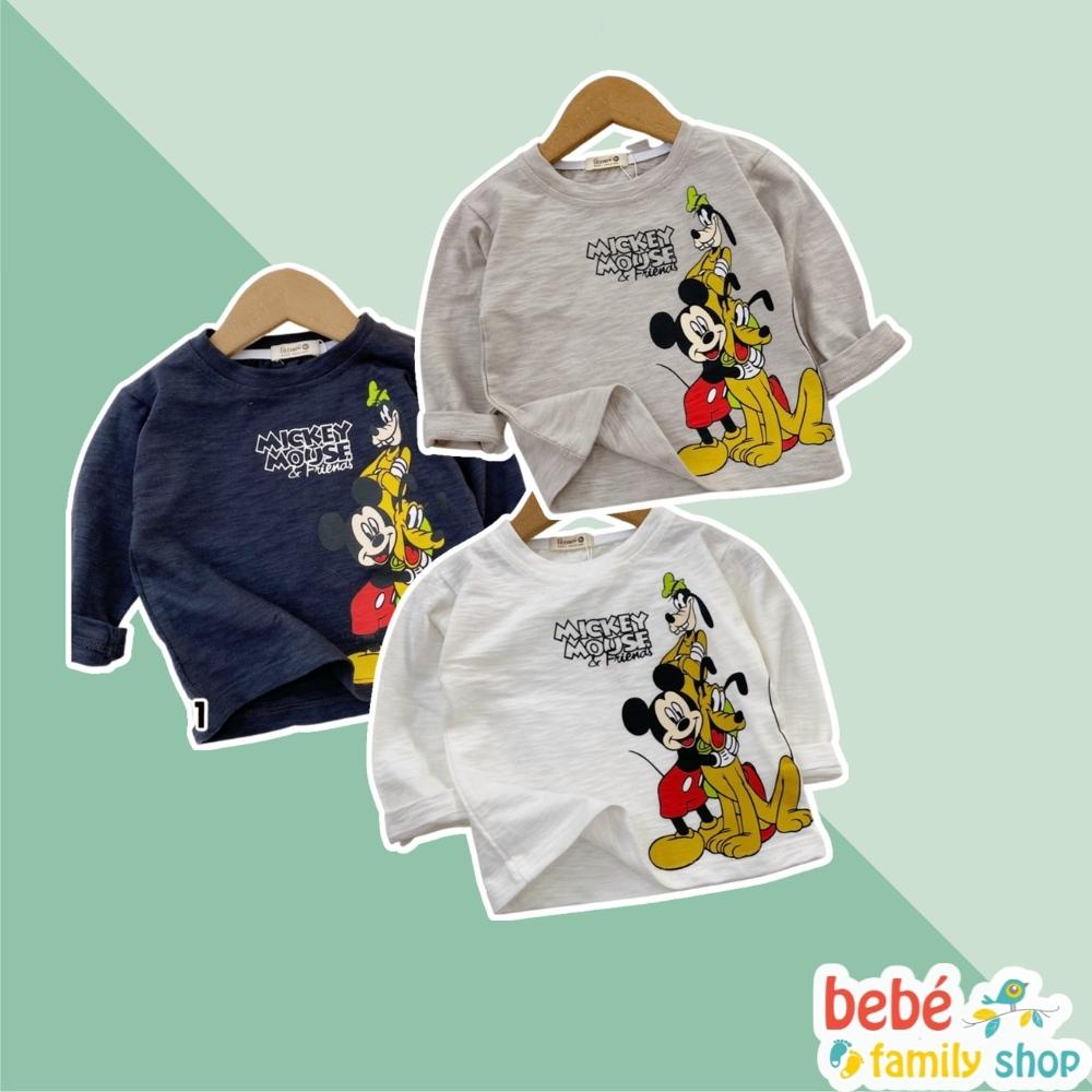 Áo phông dài tay bé trai Beemo hình mickey Áo thun cho bé trai cotton trắng đen xám 1 đến 6 tuổi - ATBB