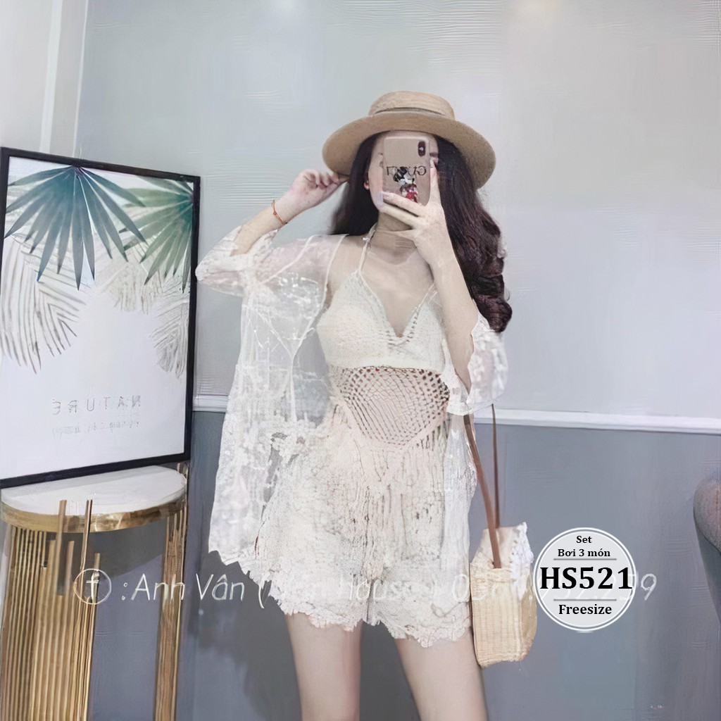 Set bikini lưới đi biển bigsize nữ 3 món - Quần + Áo + Áo khoác - size dưới 80kg - Đồ bơi bigsize 3 món -Trơn và Thổ Cẩm | BigBuy360 - bigbuy360.vn