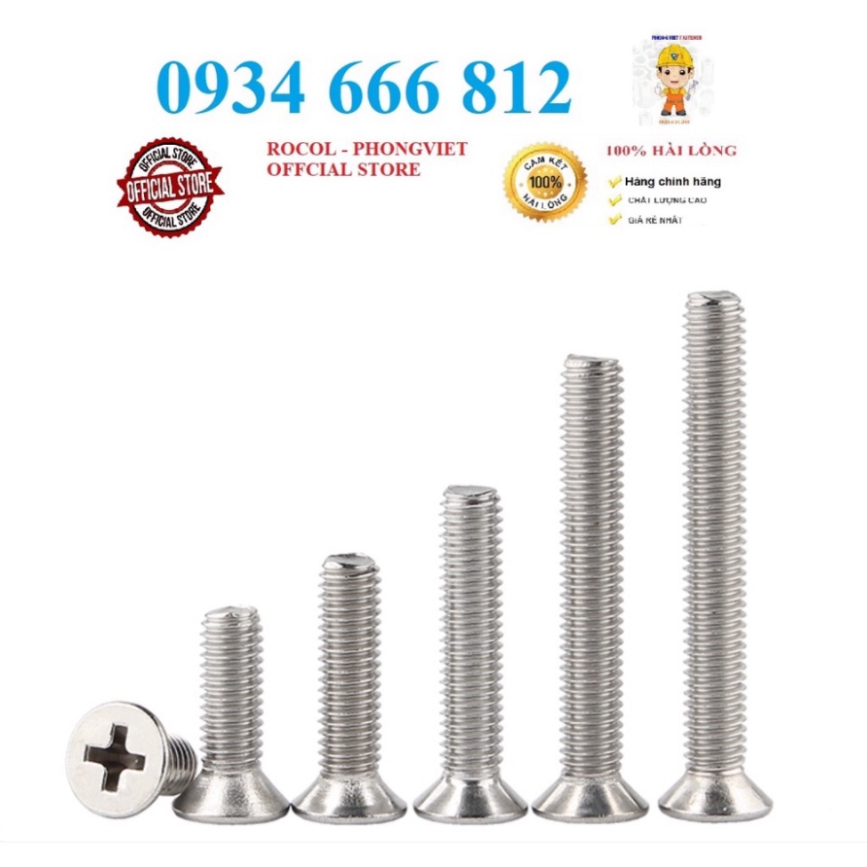 Vít pake đầu bằng INOX 304 M6, M6X12, M6X16, M6X20,M6X25,M6X30,M6X35,M6X40