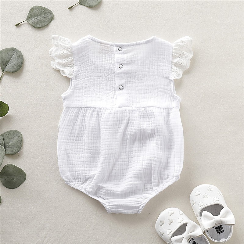 Mikrdoo Áo liền quần tay bèo phối ren cho bé gái sơ sinh bodysuit cho bé