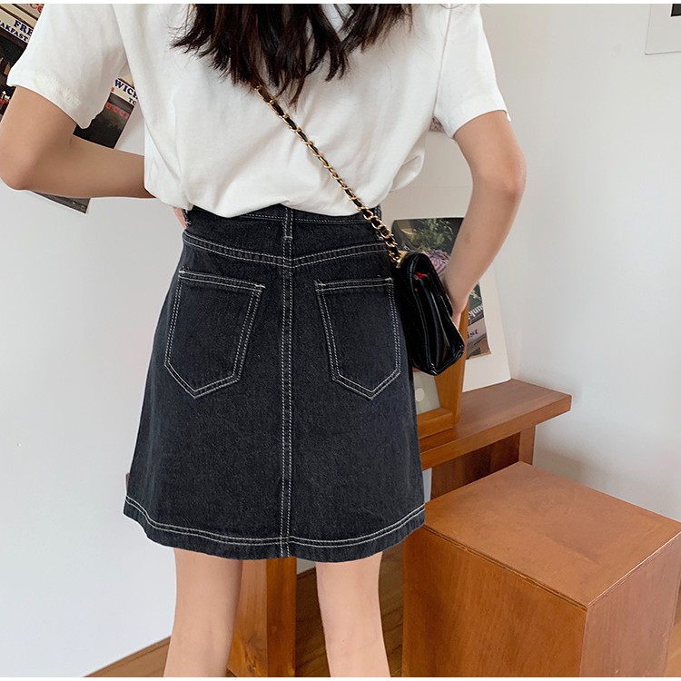 Chân Váy Denim Lưng Cao Thiết Kế Xẻ Tà Đơn Giản Phong Cách Hàn Quốc | BigBuy360 - bigbuy360.vn
