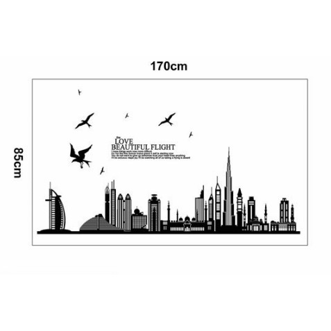 Decal trang trí tường Thành Phố đen có chữ