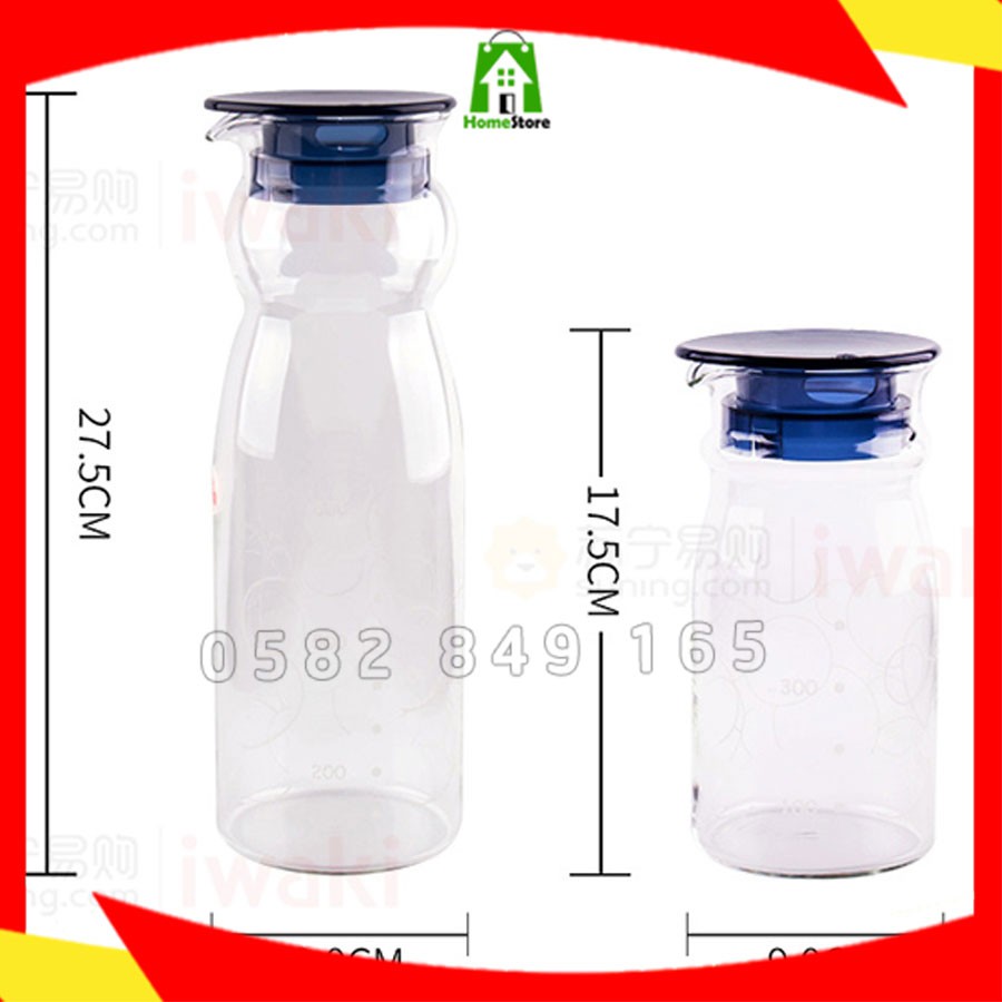 [NHẬT BẢN] Bình nước thủy tinh chịu nhiệt cao cấp Iwaki - 600ml @KBT2893BL