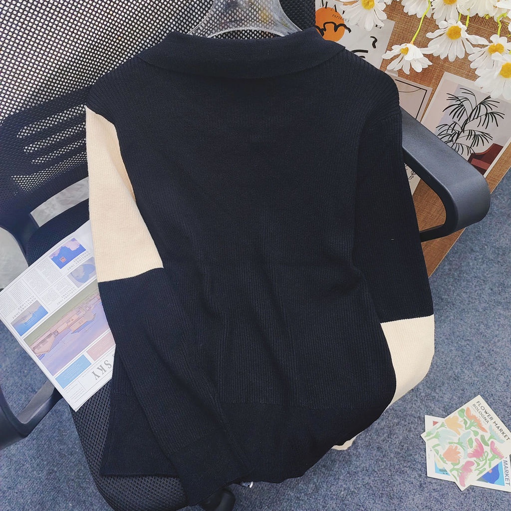 Áo Khoác Nữ Dài Tay Có Khóa Kéo Phối Màu Tương Phản Phong Cách Mới