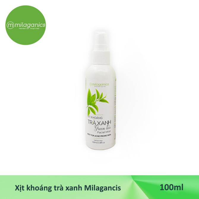 Xịt khoáng trà xanh Milaganics cấp nước ngăn ngừa mụn 100ml