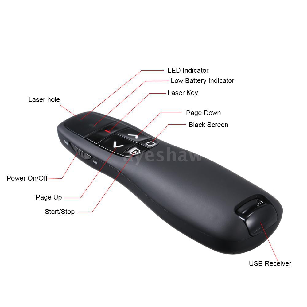 Ayeshaw 2.4G Wireless Presenter Page Turner Laser Pointer Presentation PPT Powerpoint Clicker with U