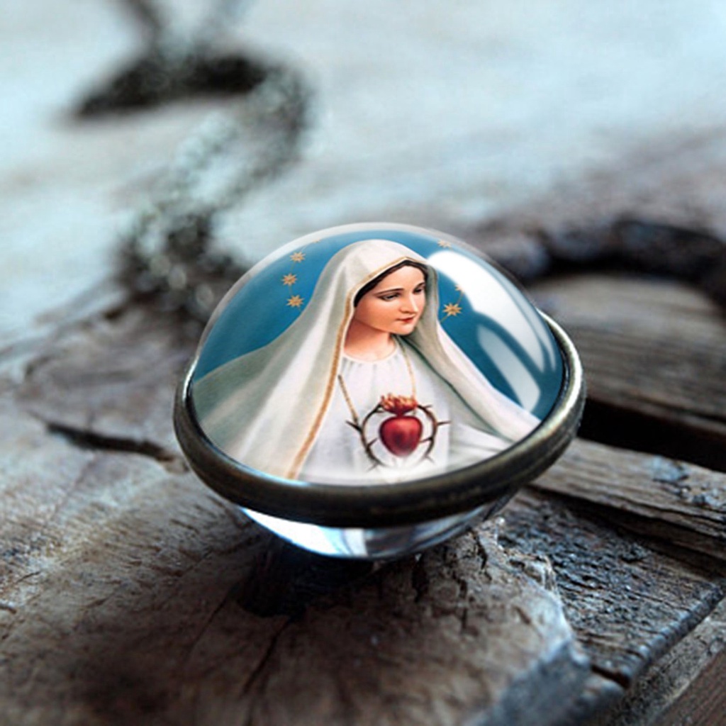 Vòng cổ Mặt Kính Cabochon Hai Mặt Hình Đức Mẹ Jesus Christ