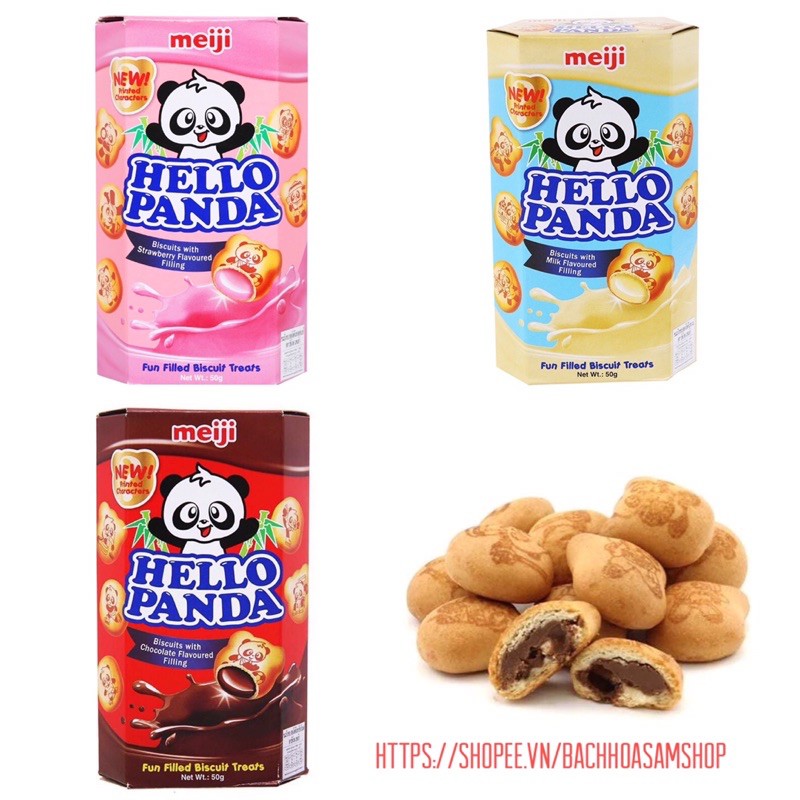 Bánh Gấu Hello Panda Meiji Nhân Kem hộp 50g (Sữa, Dâu, Socola)