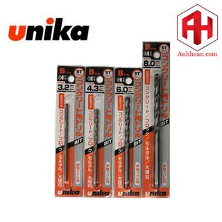 Mũi khoan bê tông chuôi tròn Unika-Japan mã B 3.2mm-10mm