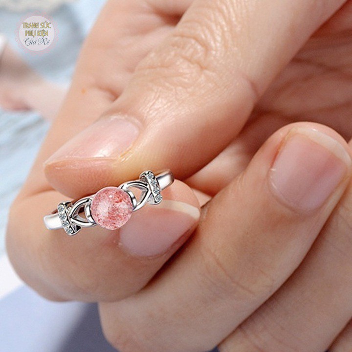 Nhẫn nữ thời trang gắn đá hồng, bạc ý S925, nhỏ xinh - N42