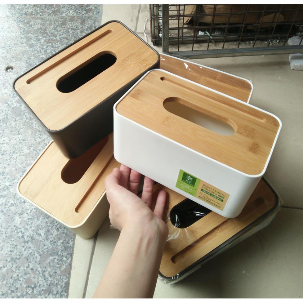Hộp đựng giấy ăn chữ nhật mặt gỗ TRE cao cấp