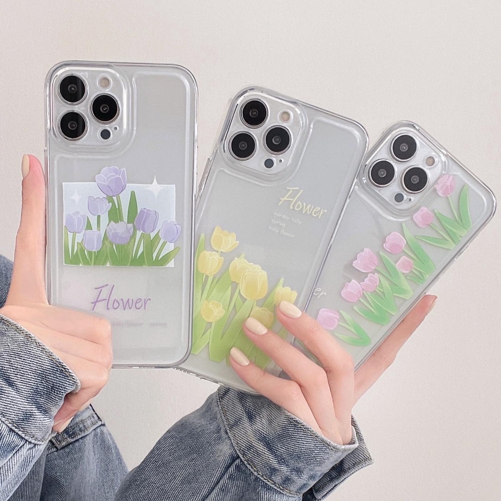 Ốp Điện Thoại Silicon TPU Mềm Trong Suốt Họa Tiết Hoa Tulip Cho iphone 13 12 11 pro max x xr xsmax 7/8plus