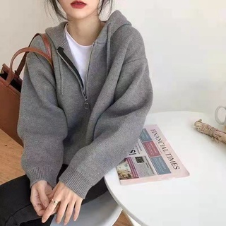 2022 Spring and Autumn New hooded sweater women's coat Korean style sweater all-match sweater lazy style coat thickened HDIB