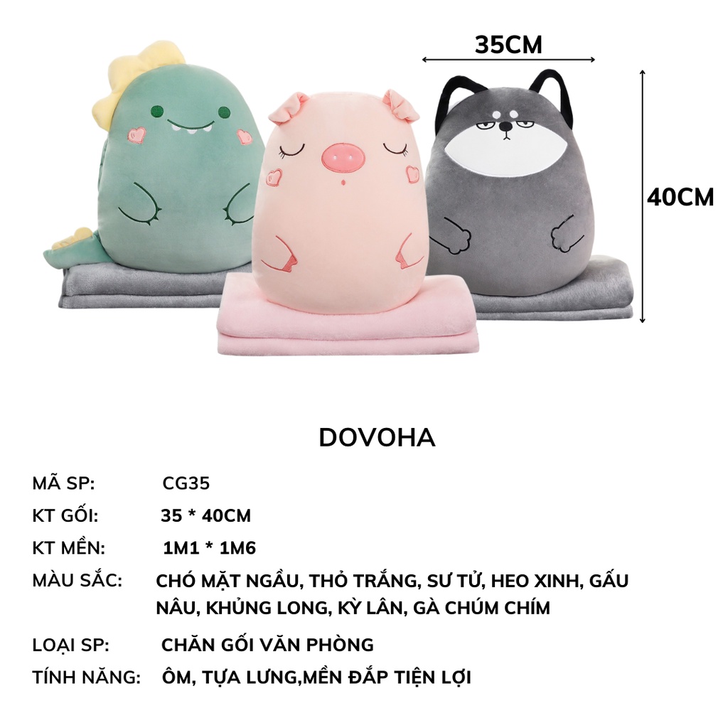 Bộ chăn gối văn phòng hình thú 3 trong 1 gấu gối mền cute siêu đáng yêu DOVOHA GM035