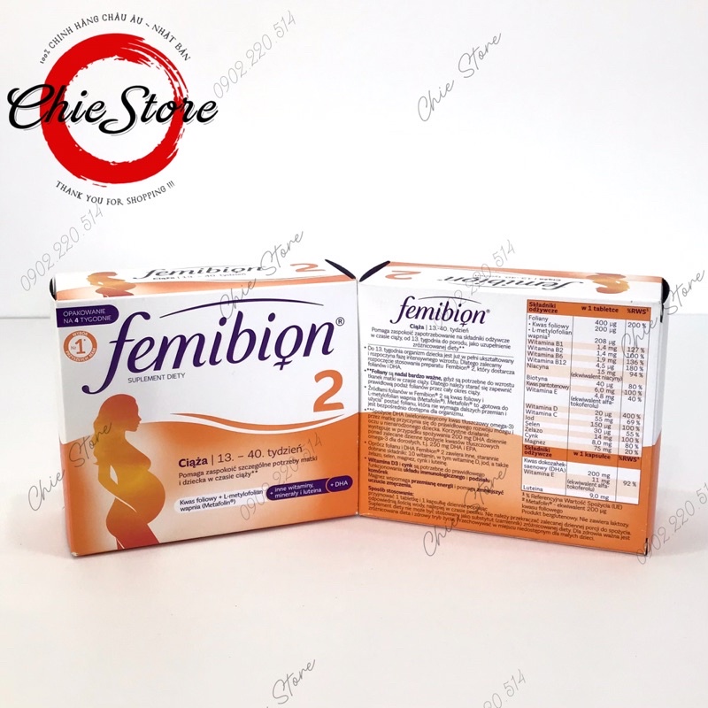 [CHÍNH HÃNG] Vitamin bầu Femibion số 2 dành cho mẹ bầu từ thai kì tuần 13 đến tuần 40