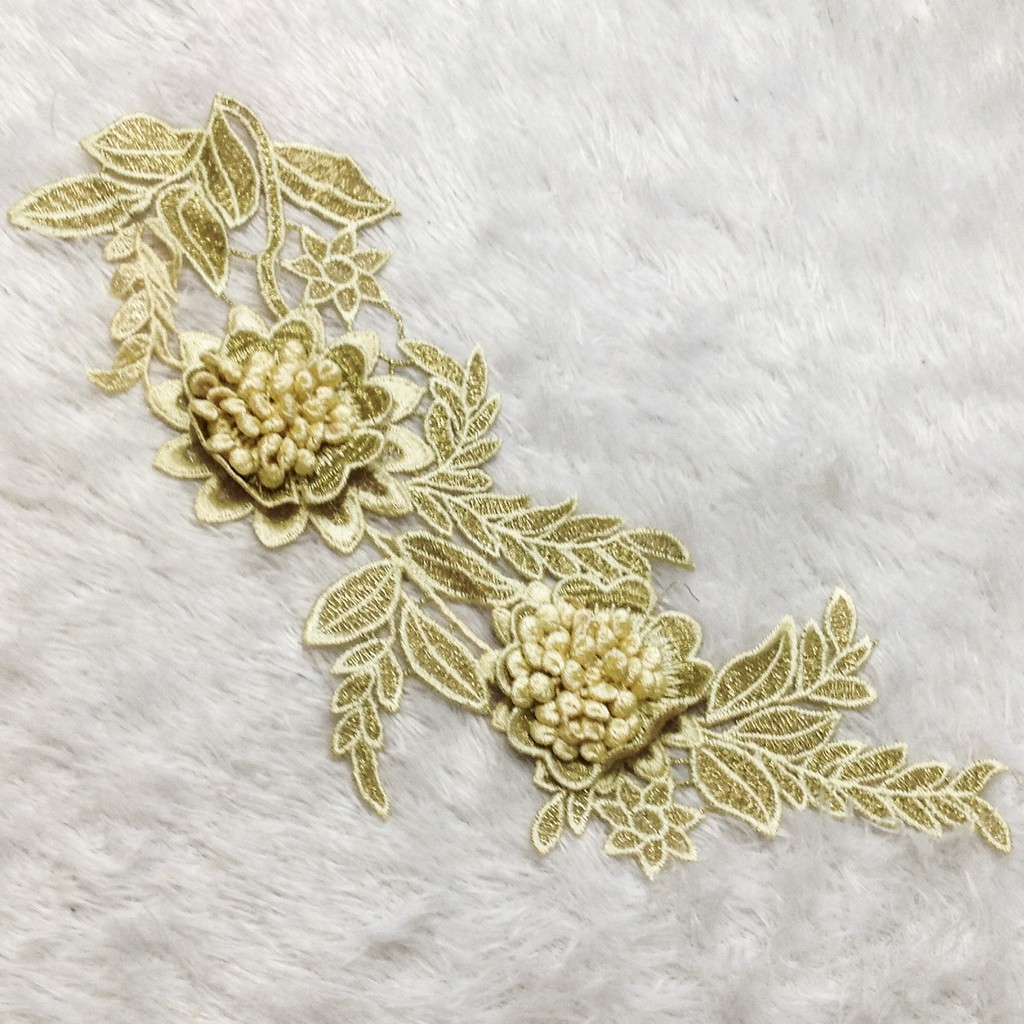 Bông thêu hoa cúc kim tuyến vàng hoa thêu sẵn 3d đính áo size 30.5cm