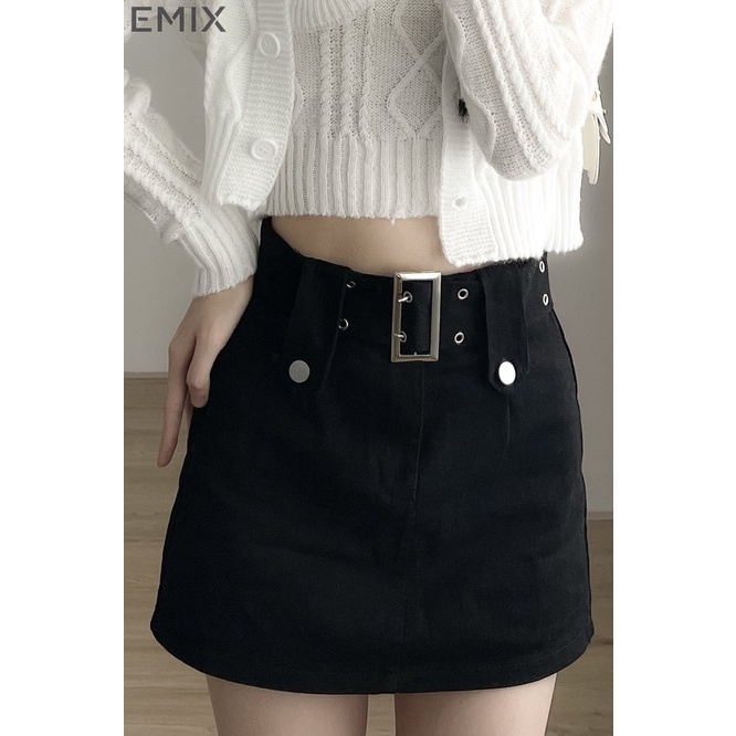 Quần short kèm đai EMIX dáng ngắn, mini, cạp cao, khóa giữa, chất kaki có co giãn, ít nhăn 757
