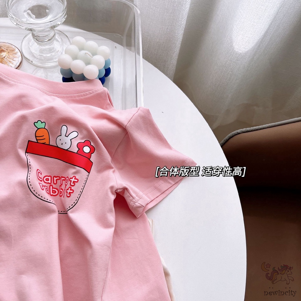 Áo Thun Tay Ngắn Cổ Tròn In Họa Tiết Hoạt Hình Phong Cách Hàn Quốc Cho Bé Gái