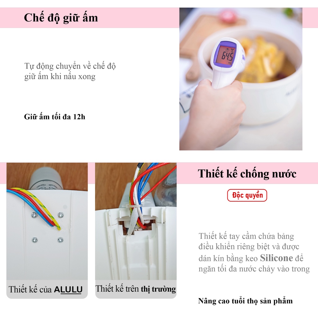 Nồi lẩu điện đa năng ALULU (PM0830D), dung tích 3L, kèm khay hấp, 1 đổi 1 trong 365 ngày