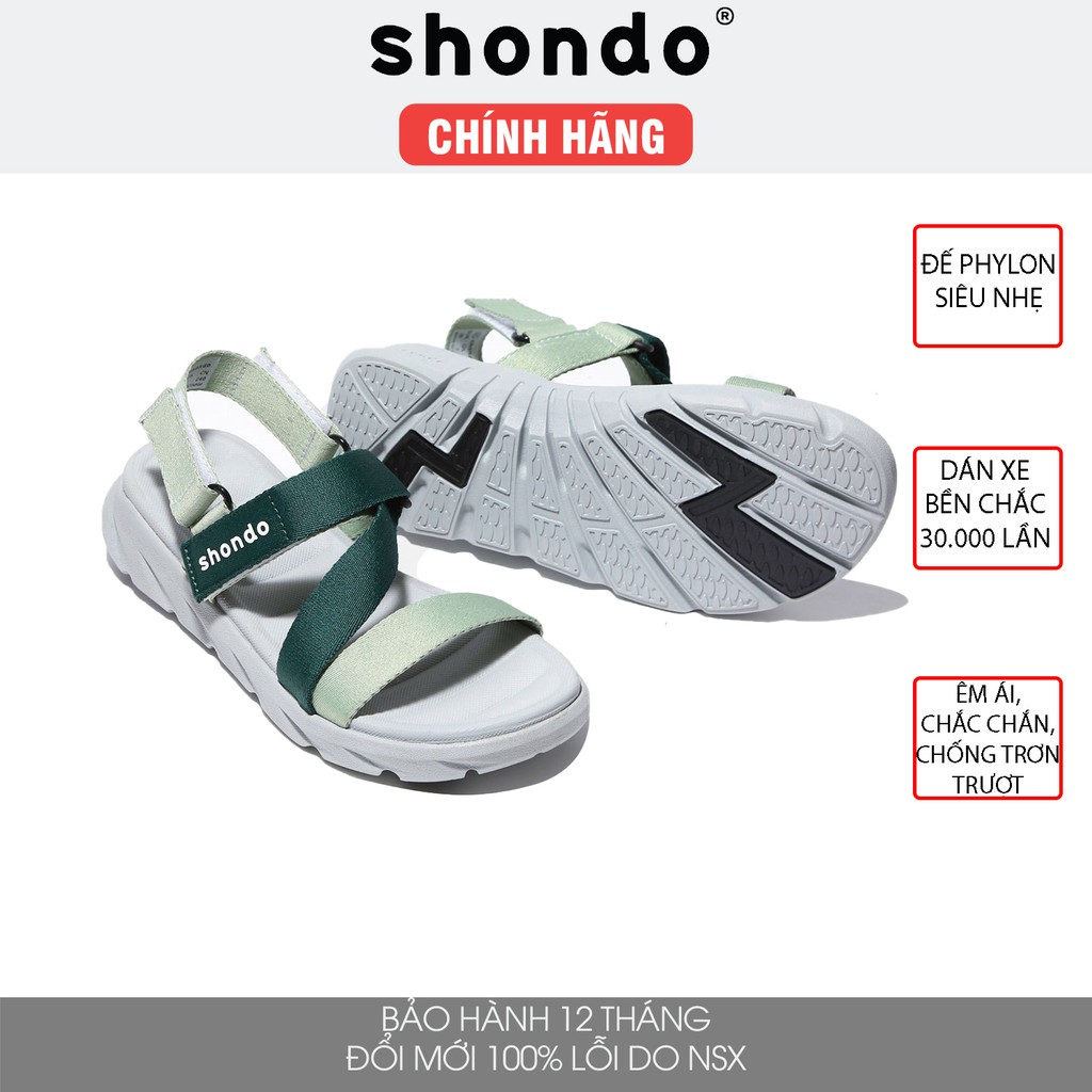 Giày sandal nam nữ Shondo F6 sport - đế bằng ombre xanh lá F6S2140